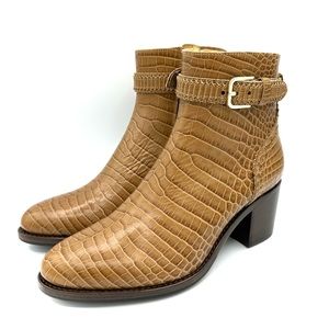 The office of Angela Scott Miss Georgia Boot croc embossed leather mid-heel wide